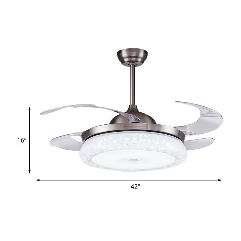 Zilver LED plafondventilator Lamp Modernisme Acryl Circulaire semi -spoeling Mount met 4 heldere messen voor woonkamer, 36 "/42" breed