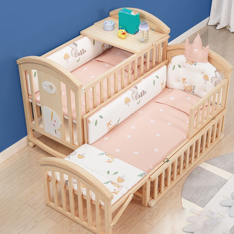 Brown Farmhouse Nursery Crib Pattern Wood Nursery Bed with Storage