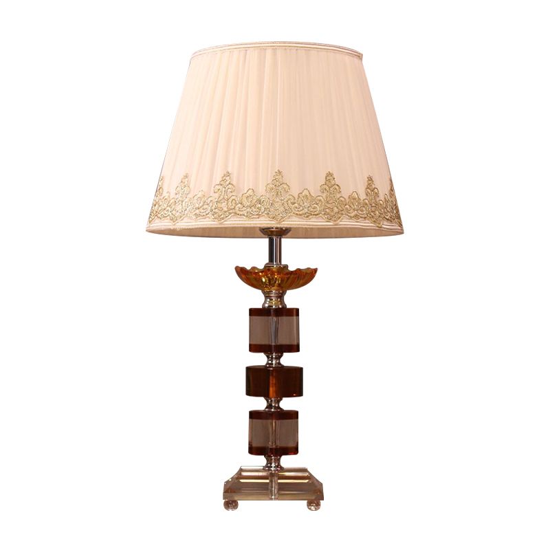 Lampada da comodino da letto a 1 testa Moderna illuminazione notturna beige con cristallo tagliato rettangolo