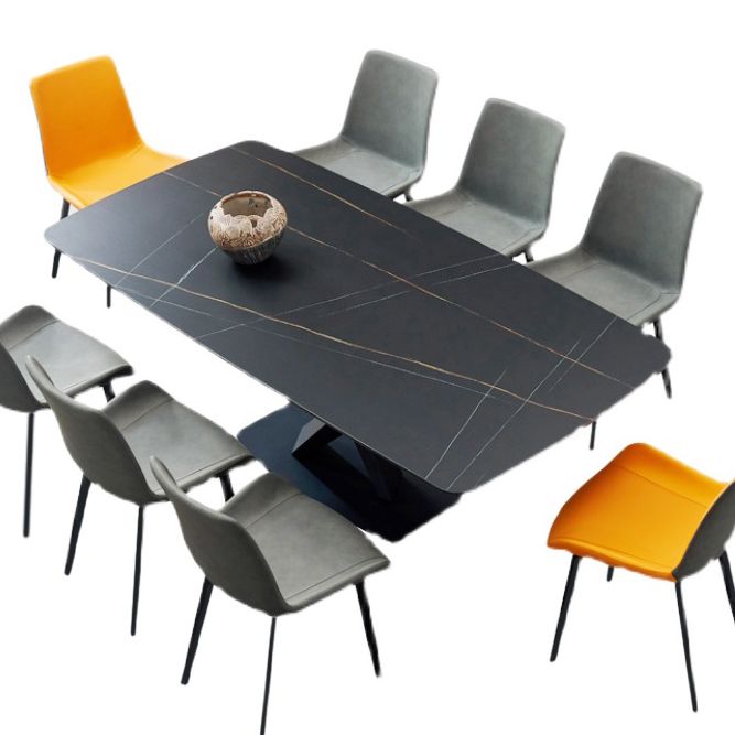 Mesa de comedor rectangular moderno de metal mesa de comedor de piedra sinterizada con base de pedestal