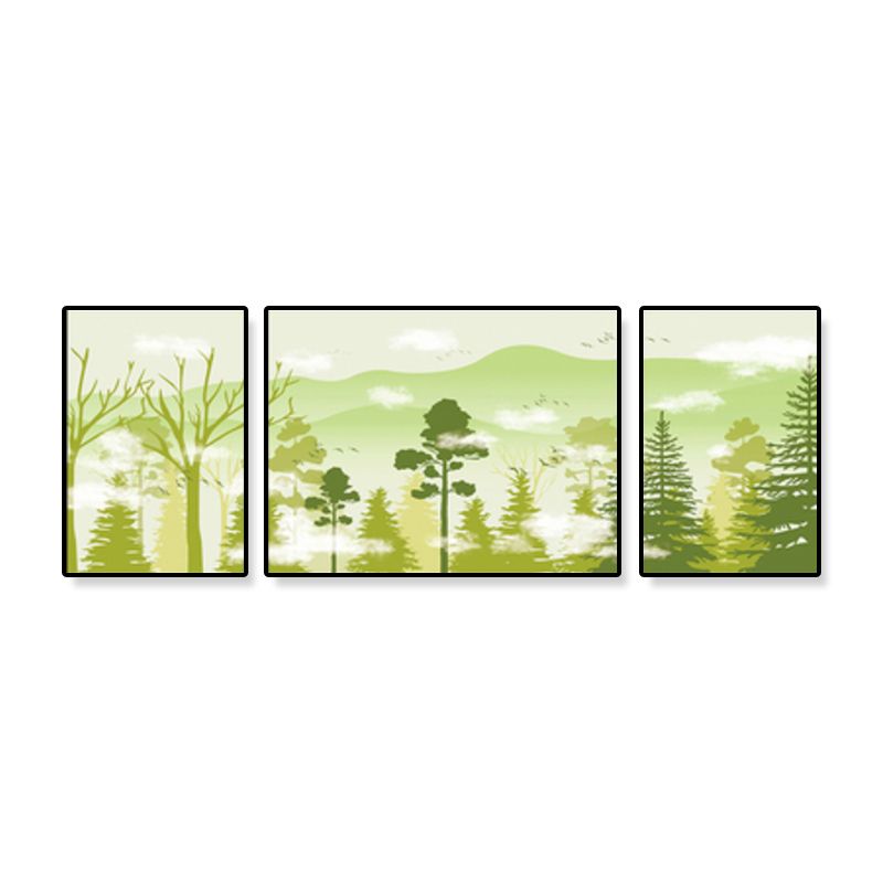 Décoration murale de forêt mystérieuse tropicale, couleur douce, art sur toile pour salon, ensemble de 3