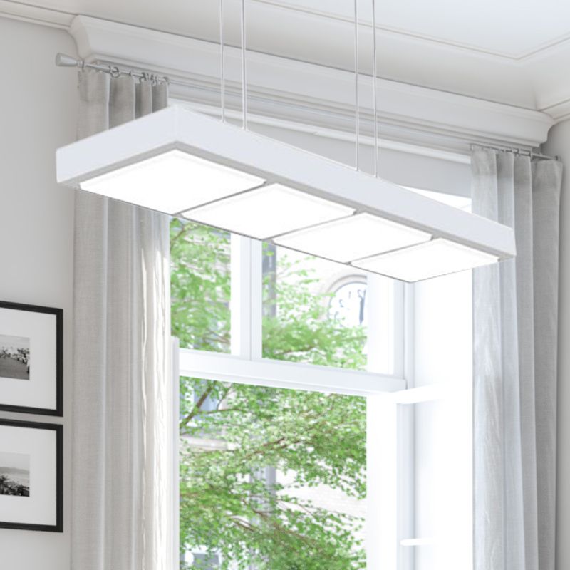 Rectangular Island Lamp Modern Metal 3/4/5 Lights Black/White Office Hanging Light in Warm/White