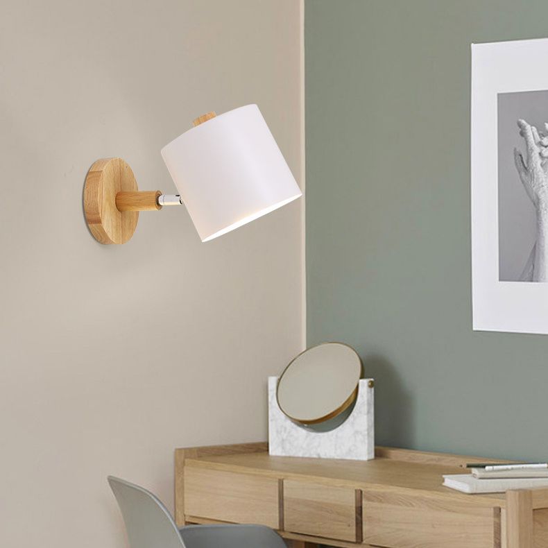 Lámpara de pared de pared de macarrón creativo moderno Luz de pared geométrica de madera con sombra de hierro forjado