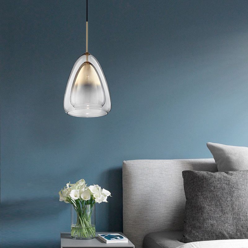 Cono Pendiente Luz de luz Nordic Double Glass Shade 1 Luz de lámpara de 12 "/14" de ancho