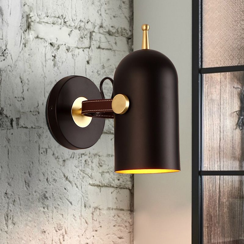 1 Bulb Stair Wall Light Contemporary Black LED Wall Mounted Lighting with Elongated Dome Iron Shade