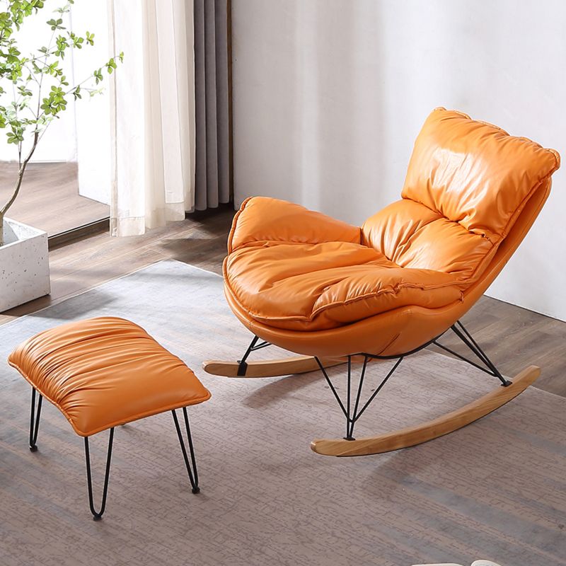 Orange Modern Rocking Chair Removable Cushions Rocker Chair with Ottoman