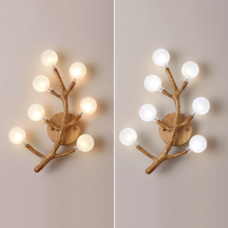 Japanese Style Glass Wall Light Branch Shape 7 Lights Wall Sconce for Bedroom