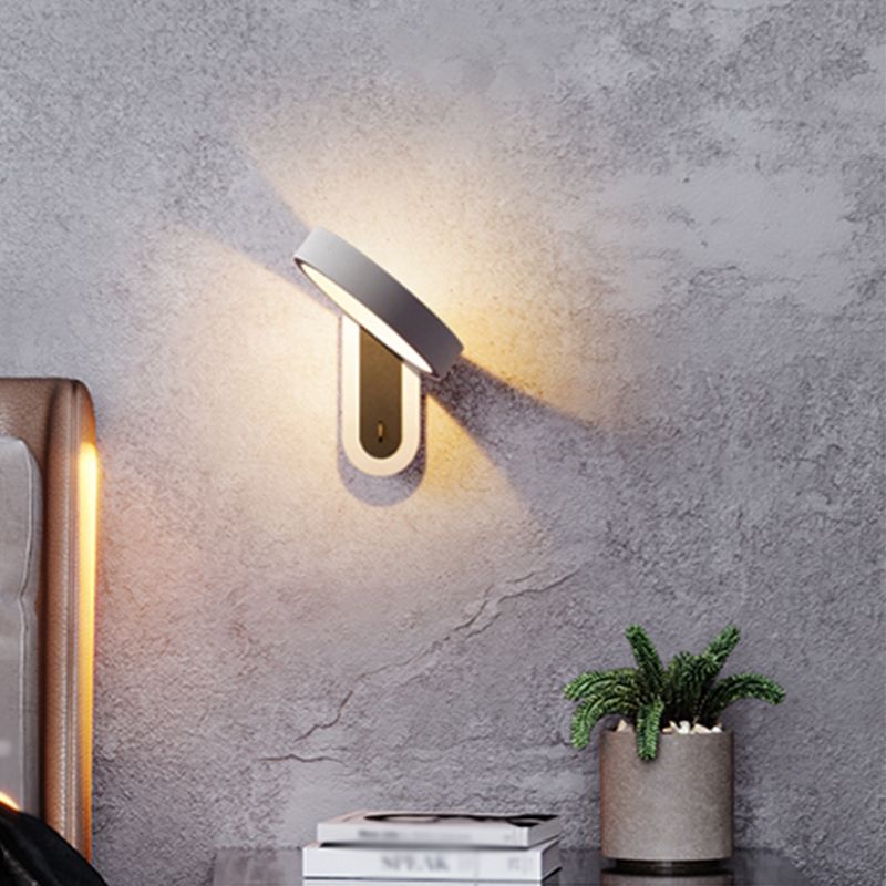 Round Shade Metal Wall Sconce Modern Style Single Light Wall Mount Lighting in Gray
