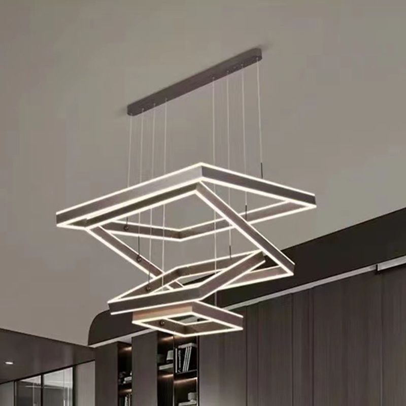 Minimalist Squares Suspended Lighting Fixture Metal Chandelier in Brown