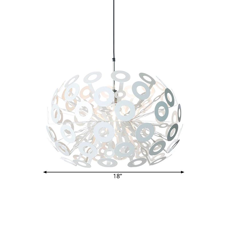 Modern Stylish Burst Aluminum Pendant 1 Bulb Hanging Ceiling Light in White with Peacock Feather Element, 18"/21.5" Width