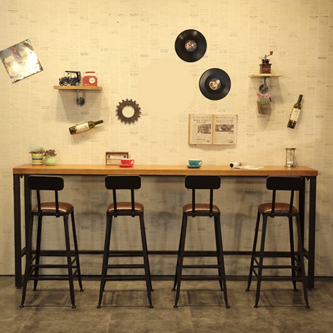 Industrial 1/5/9 Pieces Bar Table Set Rectangle Wood Counter Table with Stools for Cafe