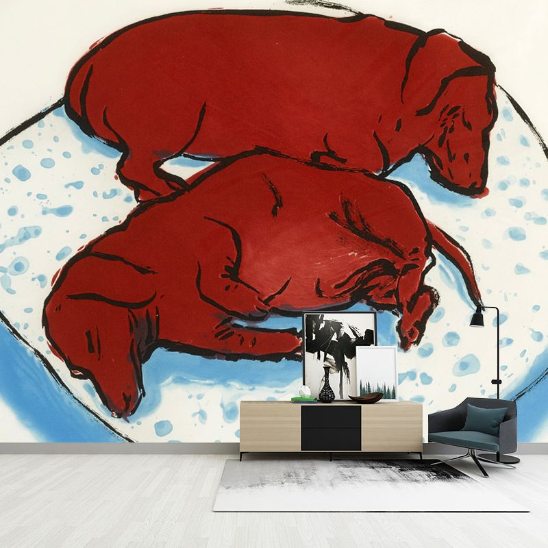 Relaxing Dogs Sleeping Wall Murals for Bedroom Animal Painting Wall Art, Personalized Size