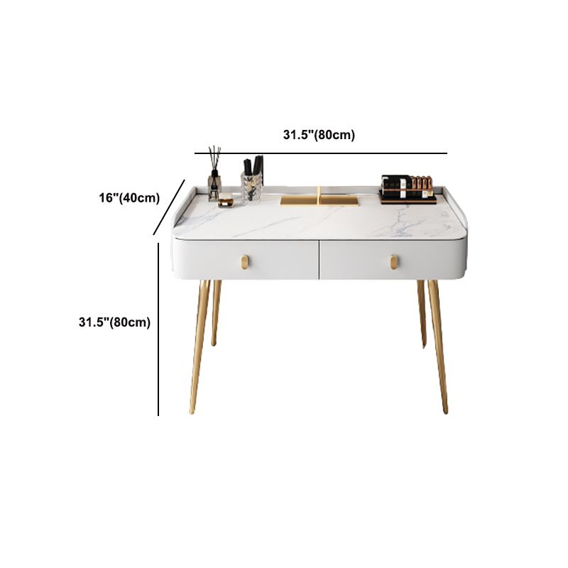 Glam Marble Makeup Vanity Set With Drawer for Bedroom in White
