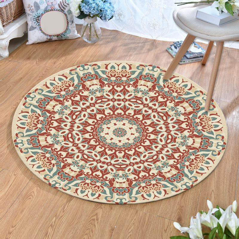 Olden Bohemian Style Rug Multi Color Tribal Pattern Carpet Non-Slip Backing Stain Resistant Washable Rug for Sitting Room