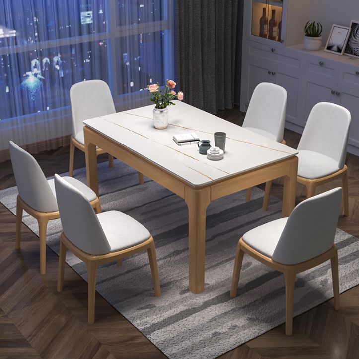 Mesa de comedor rectangular moderna de mediados de siglo, mesa de piedra sinterizada con base de 4 patas
