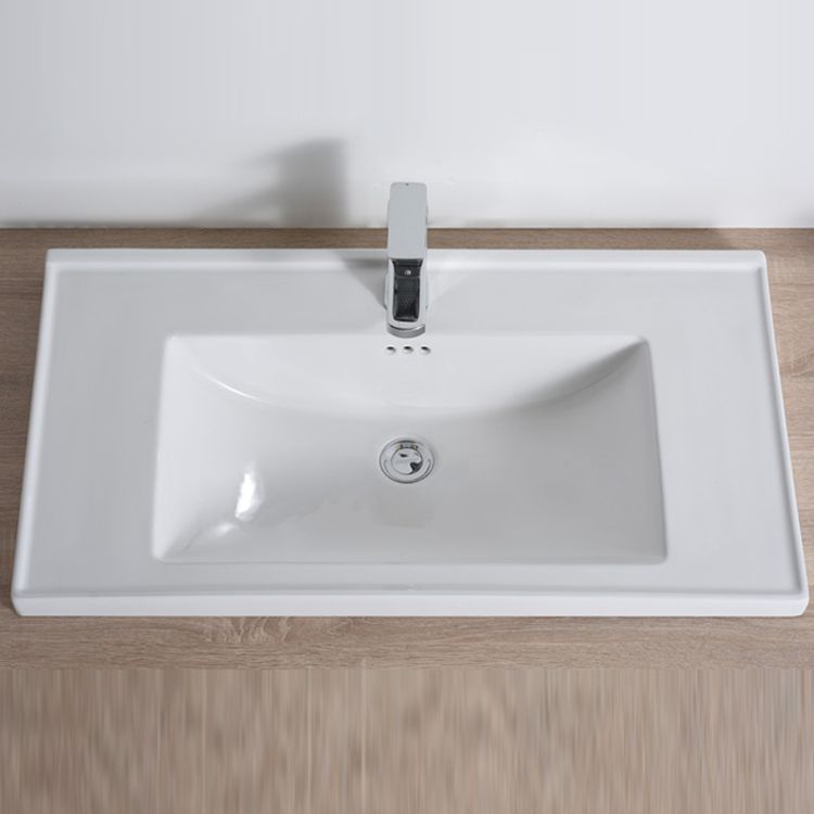 Modern Bathroom Sink Porcelain Rectangular Drop-in Bathroom Sink with Pop-Up Drain