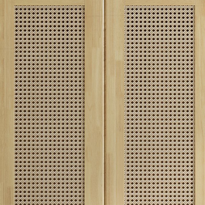 Rubberwood Solid Wood Frame Wardrobe Modern Rattan Hinged Doors with Legs