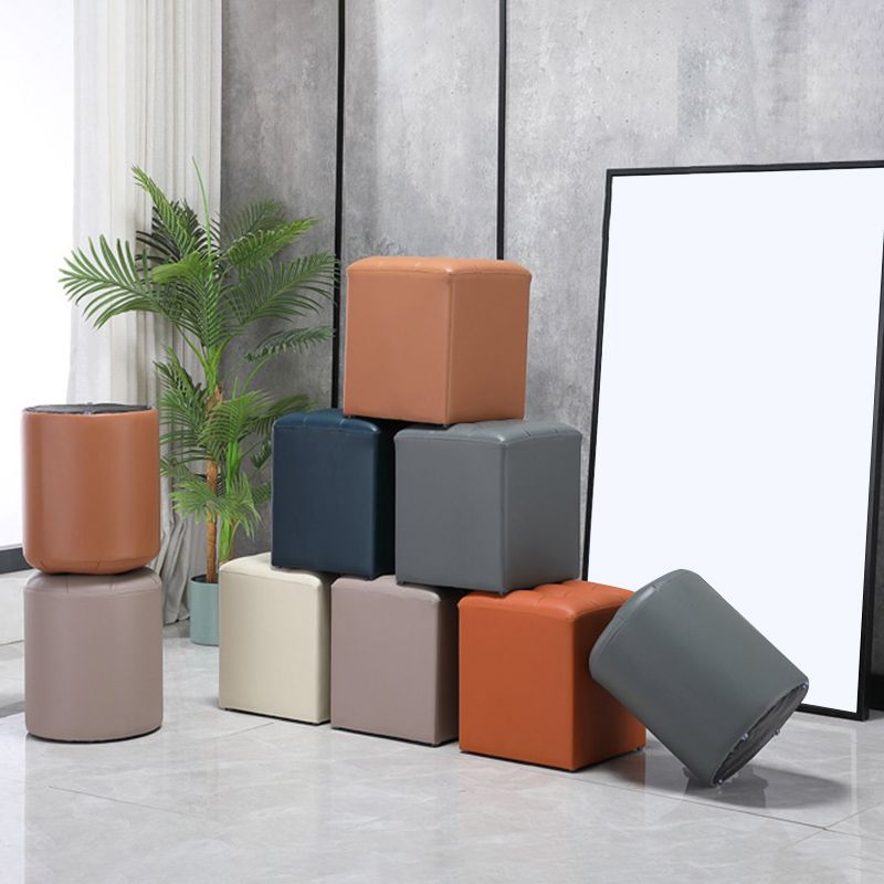 Modern Pouf Ottoman Genuine Leather Upholstered Tufted Stain Resistant Solid Color Ottoman