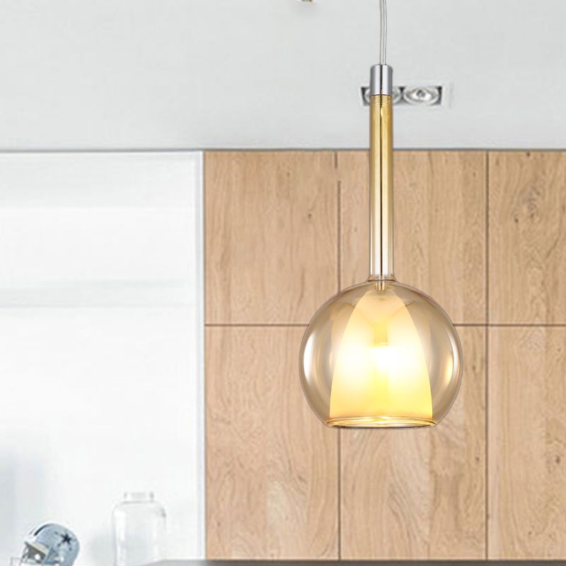 Colgante de suspensión esférica de vidrio de oro ahumado/ámbar/rosa contemporáneo 1 claro/níquel/cromo led colgante lámpara de luz