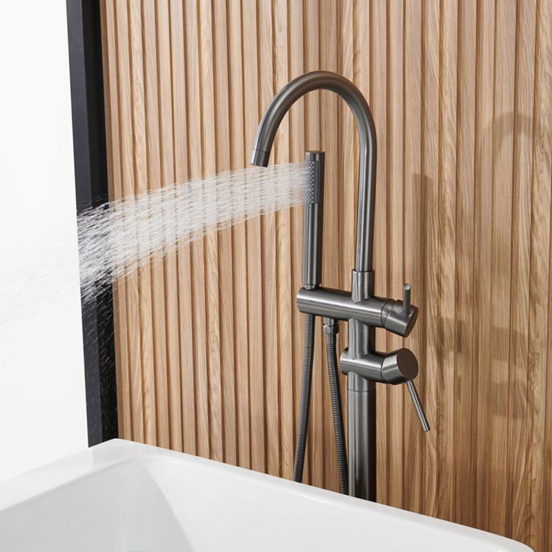 Floor Mounted Copper Freestanding Tub Filler Simple High Arc Freestanding Tub Filler Trim