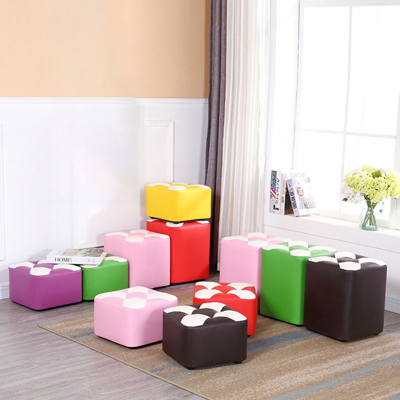 Contemporary Footstool Ottoman Faux Leather Tufted Patchwork Square Ottoman