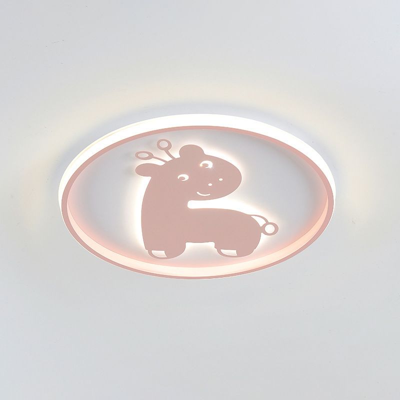 Acrylic Fish/Giraffe Ceiling Flush Light Cartoon Pink/Blue Integrated LED Flushmount Lamp for Nursery