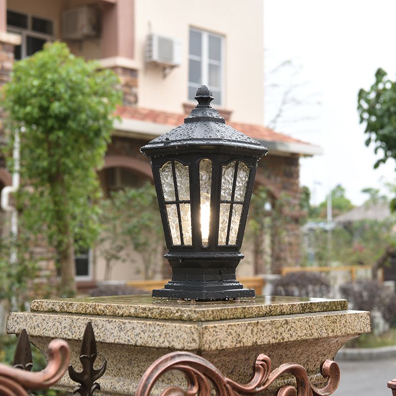 Drum Shape Metal Waterproof Pillar Lamp Modern Style 1 Light Outdoor Lights in Black