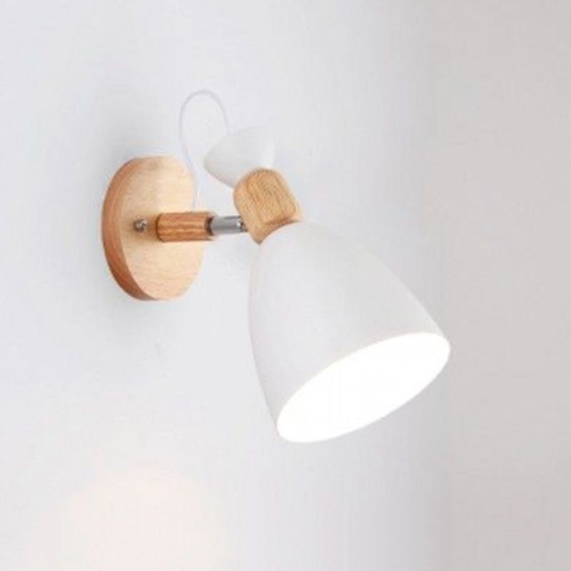Modern Style Metallic Shade Wall Light Wooden Wall Light Sconce for Kids' Room
