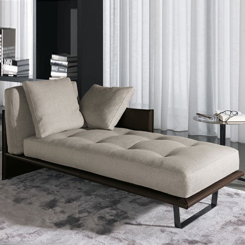 Contemporary Tufted Cotton Blend Chaise Lounge with Square Arm and Extra 2 Pillows