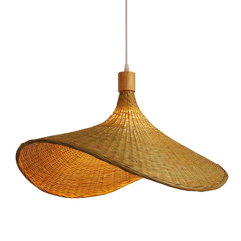 Beige Hut Form Suspension Anhänger Licht zeitgenössischer Stil Rattan Anhänger Beleuchtung