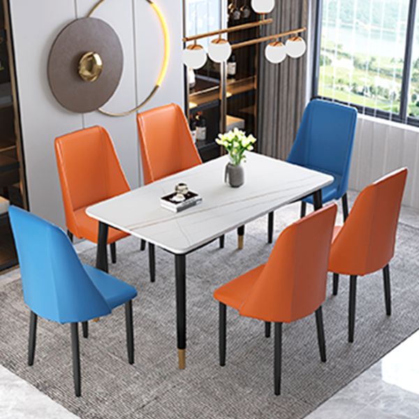 Modern Rectangular Gray Stone Dining Table with 4 Solid Wood Foot