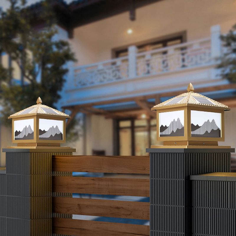 Modern Pillar Light Metallic LED Solar Lighting Fixture for Garden
