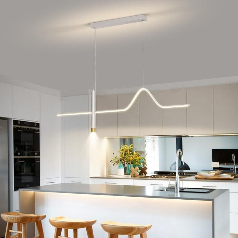 Linear Shape Chandelier Lighting Modern Style Metal 2 Lights Island Lamp in Black/White