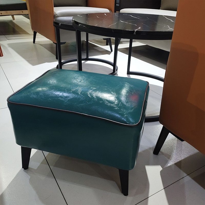Mid-Century Modern Pouf Ottoman Faux Leather Upholstered Rectangle Ottoman with Chair Legs