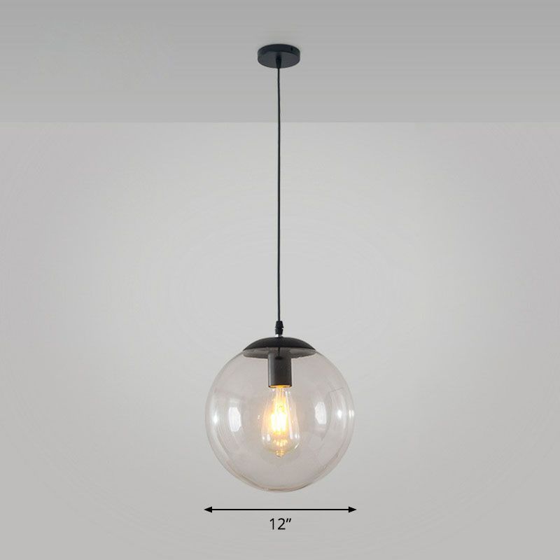 Sphere Restaurant Ceiling Suspension Lamp Glass Single-Bulb Simple Pendant Light in Black