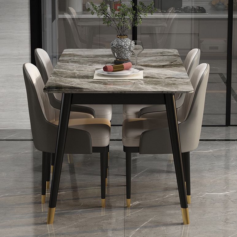 Rectangular Sintered Stone Dining Table Luxury White Furniture with Steel 4 Legs for Home