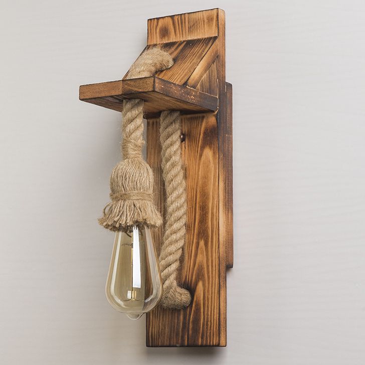 American Rustic Wall Sconce Wooden Natural Rope Sconce Light for Restaurant Coffee Shop