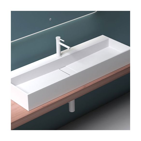 Contemporary Bathroom Sink Man Made Rock Rectangular Vessel Sink with Pop-Up Drain