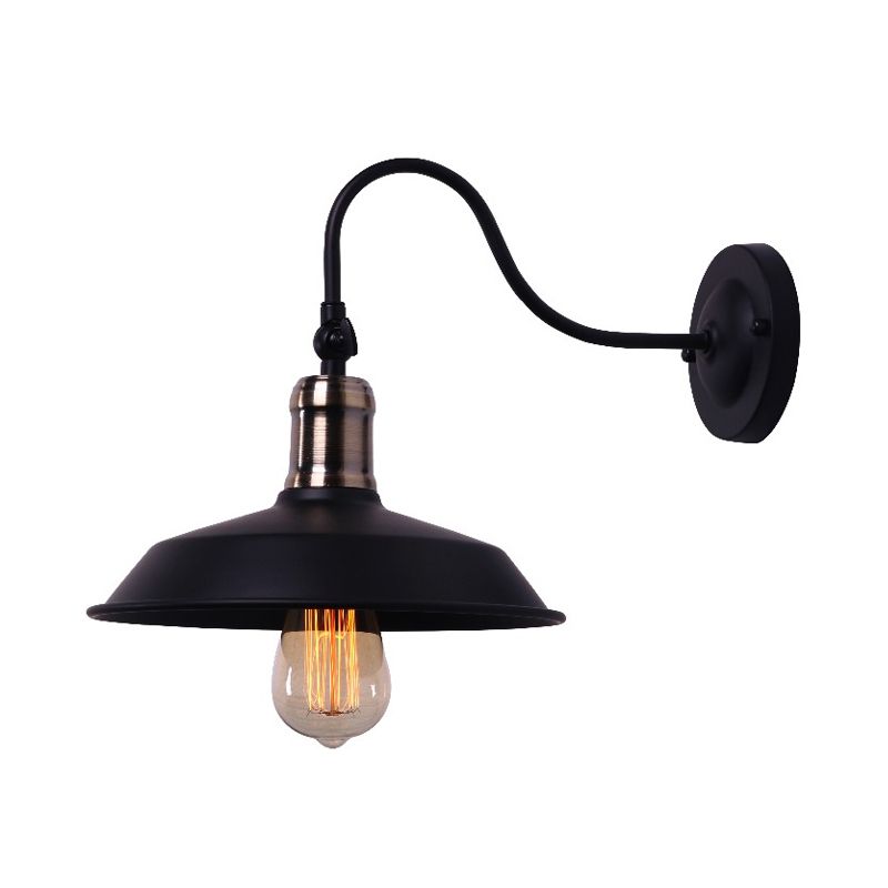 Farmhouse Barn Wall Mount Light 1 Bulb Metallic Wall Lighting with Gooseneck Arm in Black for Balcony