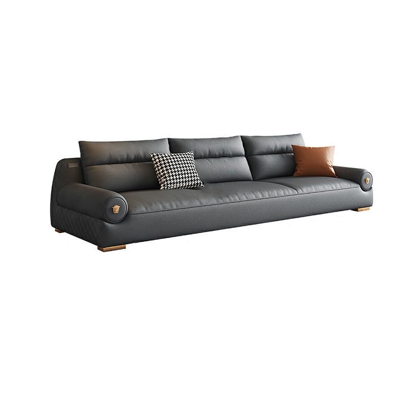 Stain Resistant Faux Leather Round Arm Sofa Standard Sofa with Sewn Pillow Back