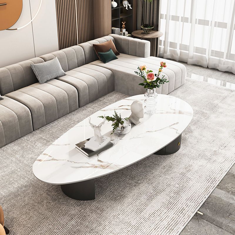 2 Legs Single Coffee Table Slate Oval Coffee Table with Storage