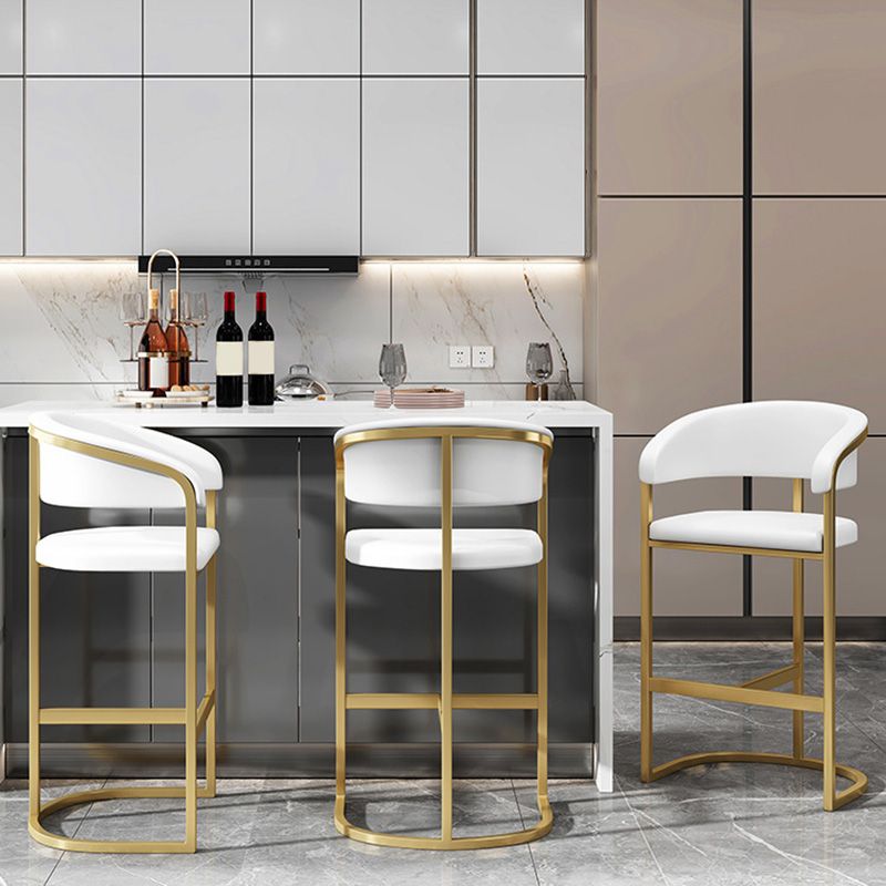 Glam Style Faux Leather Barstool Low Back Bar Stool with Gold Frame
