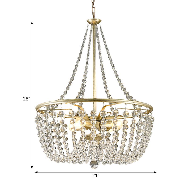 Brass Laser-Cut Empire Chandelier Nordic Crystal 4 Bulbs Pendant Light Fixture for Bedroom