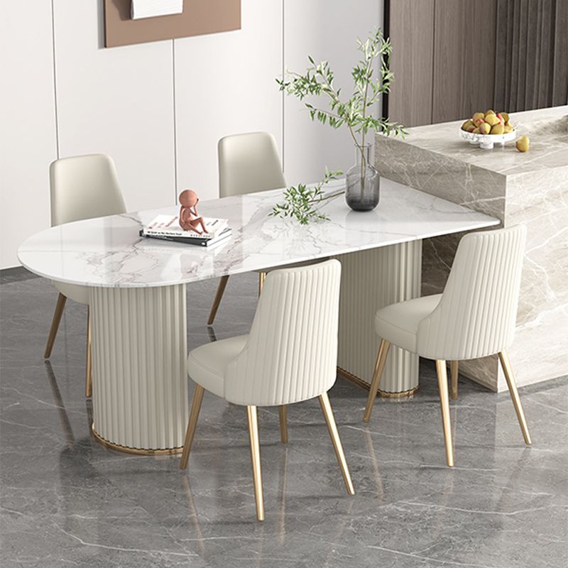 White Base Dining Room Table Modern Style Stone Table for Kitchen