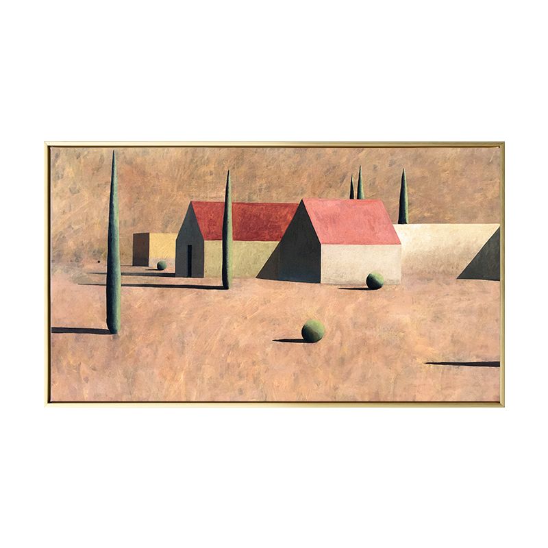 Small Bungalow Wall Decor Brown Canvas Painting Textured, Multiple Sizes Options