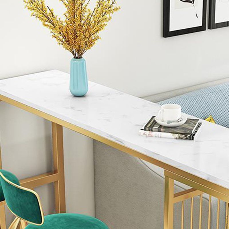 Faux Marble Top Table Glam Bar Height Pub Table with 2 Shelves