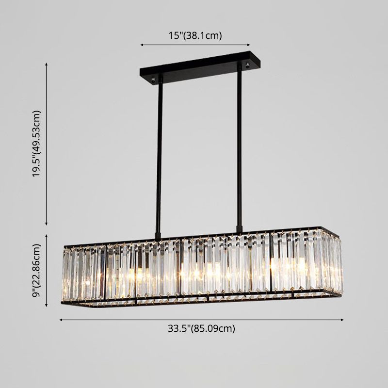 Crystal Cuboid Island Light Fixture Modern Chandelier 3 Light Island Light Fixtures