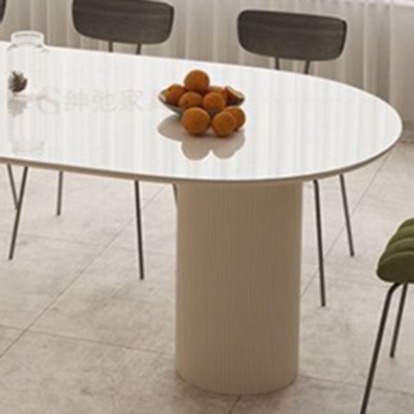 Sintered Stone Luxury White Table Oval Dining Table with Double Pedestal