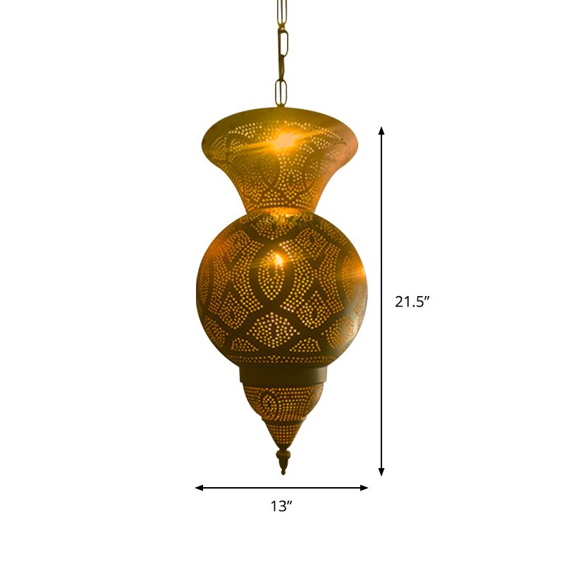 Metallic Vase/Gourd Pendant Lamp Vintage 3-Head Coffee House Hanging Chandelier in Brass