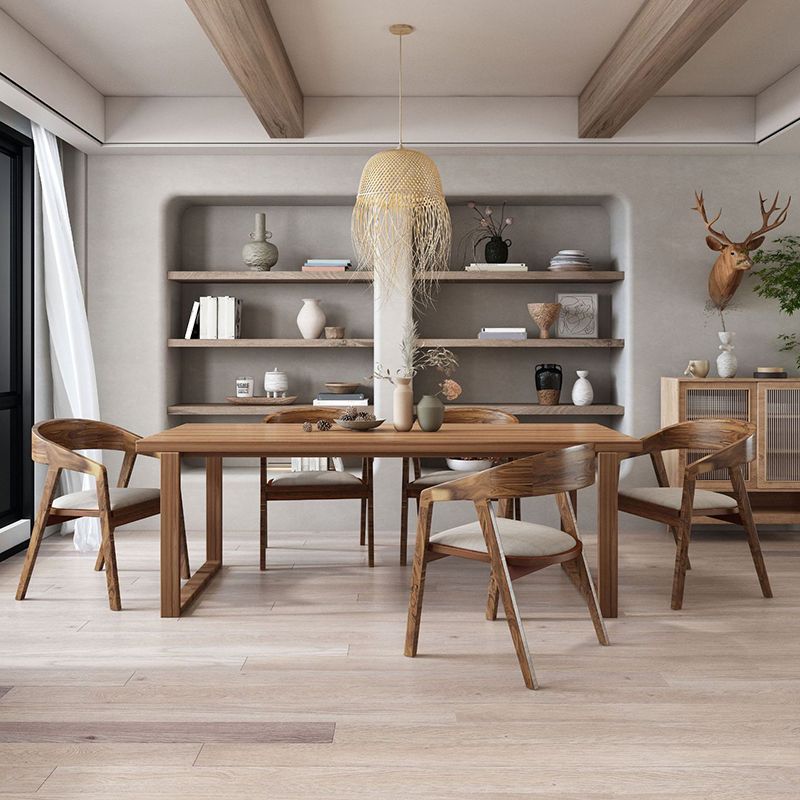 Mid-Century Modern Dining Table Pine Wood Table with Sled Base